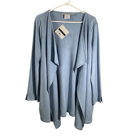 Gretchen Scott Designs Sweaters - Gretchen Scott Designs Faux Suede Waterfall Cardigan Open Front Light Blue